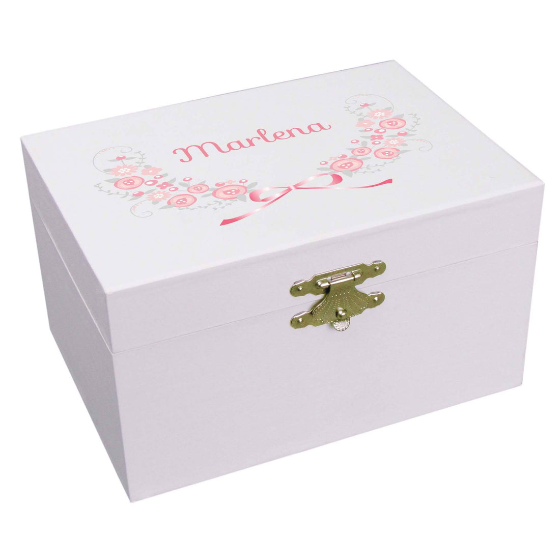 Pink Gray Floral Garland Musical Ballerina Jewelry Box - MyBambino.com