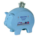 Personalized Blue Piggy Bank - Train - MyBambino.com