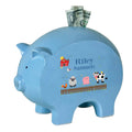 Personalized Blue Piggy Bank - Barnyard - MyBambino.com