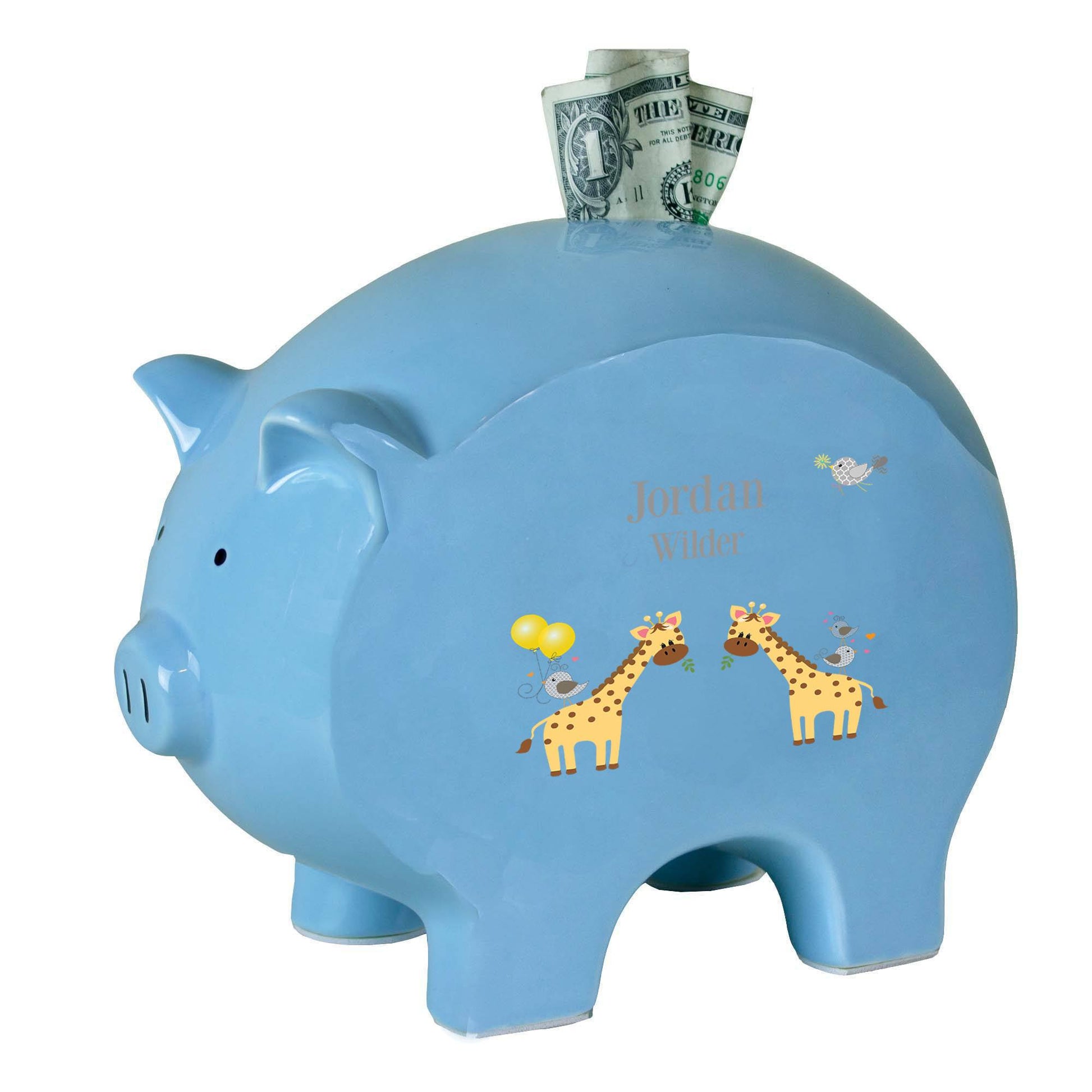 Personalized Blue Piggy Bank - Giraffe - MyBambino.com