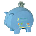 Personalized Blue Piggy Bank with Surf'S Up design