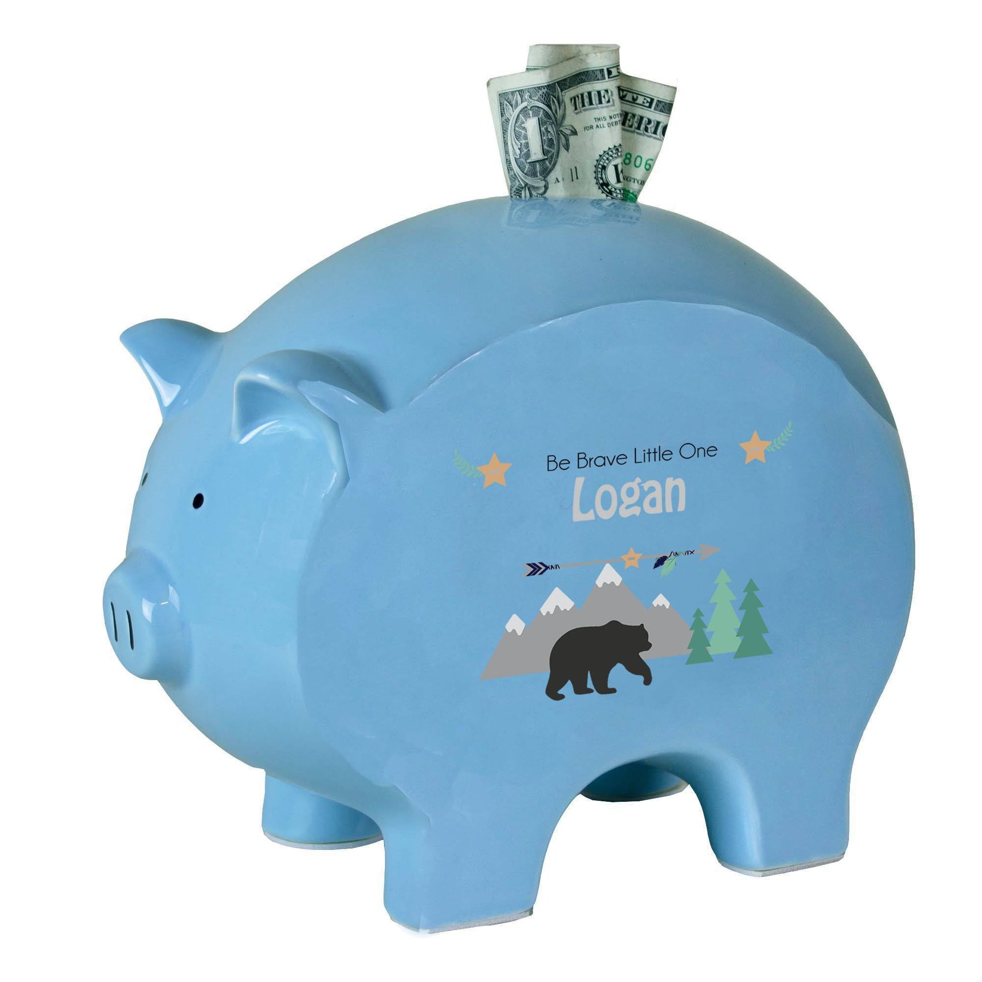 Personalized Blue Piggy Bank - Mountain Bear - MyBambino.com