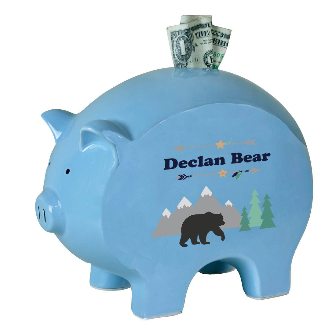 Personalized Blue Piggy Bank - Mountain Bear - MyBambino.com