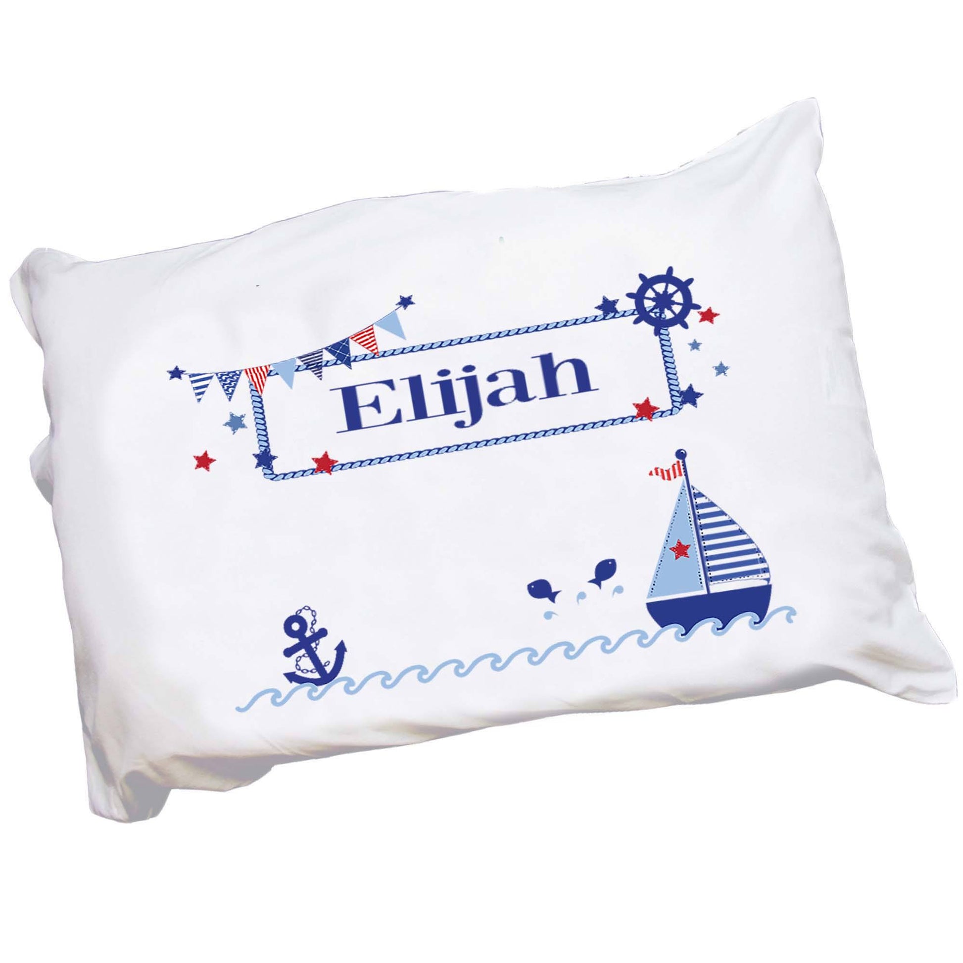 Personalized Childrens Pillowcase with Boys Sailboat design