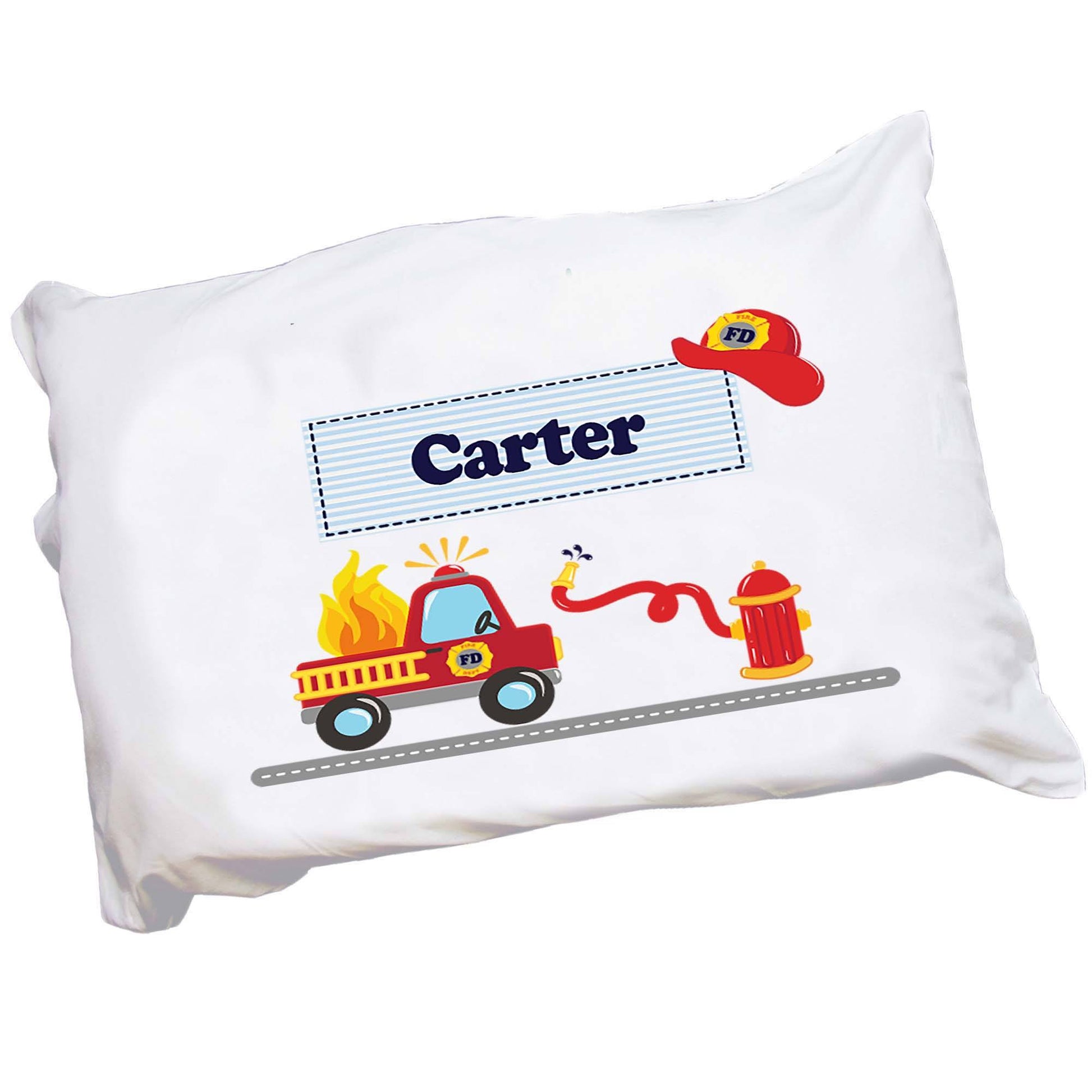 Personalized Childrens Pillowcase with Fire Truck design