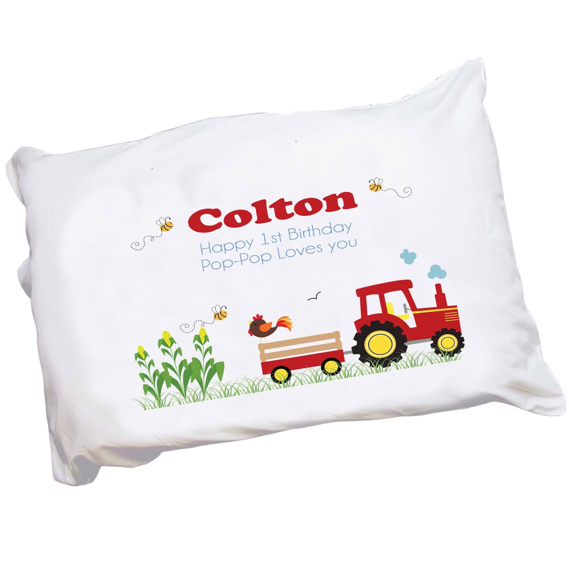 Personalized Red Tractor Pillowcase - MyBambino.com