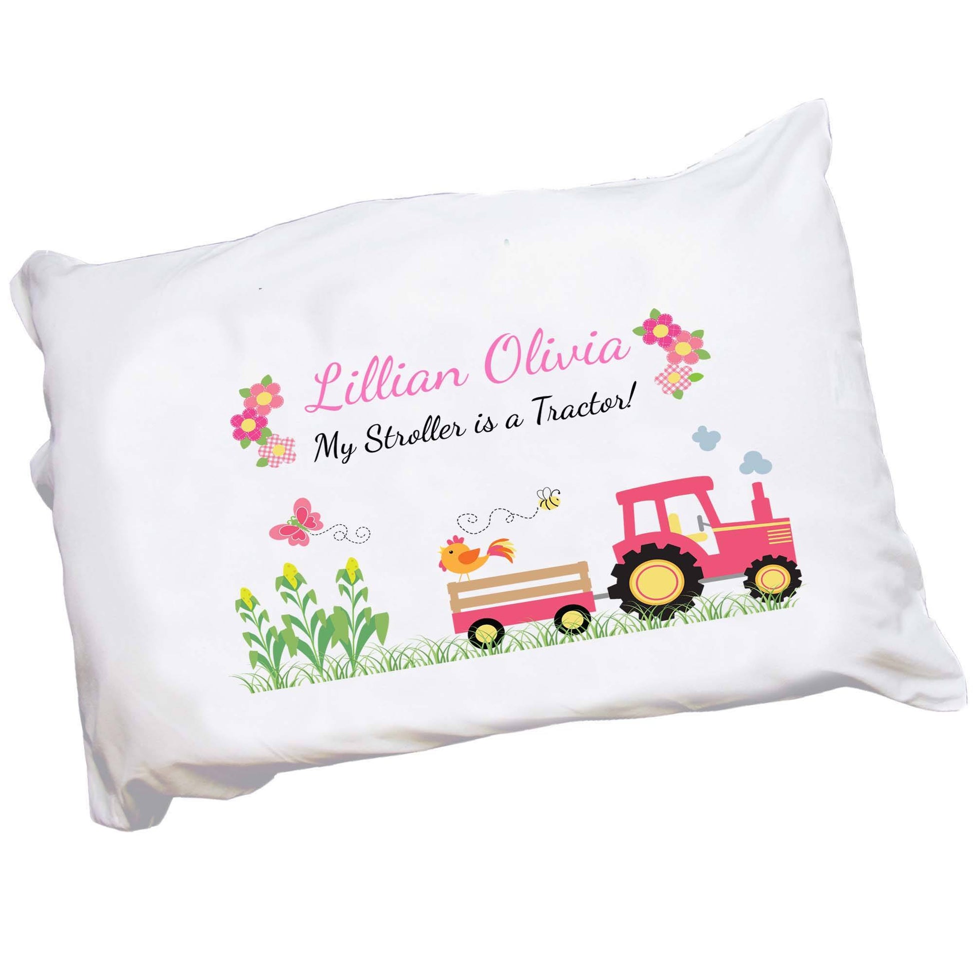 Personalized Pink Tractor Pillowcase - MyBambino.com