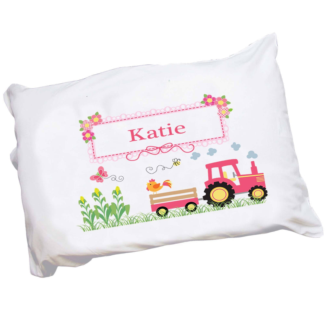 Personalized Pink Tractor Pillowcase - MyBambino.com