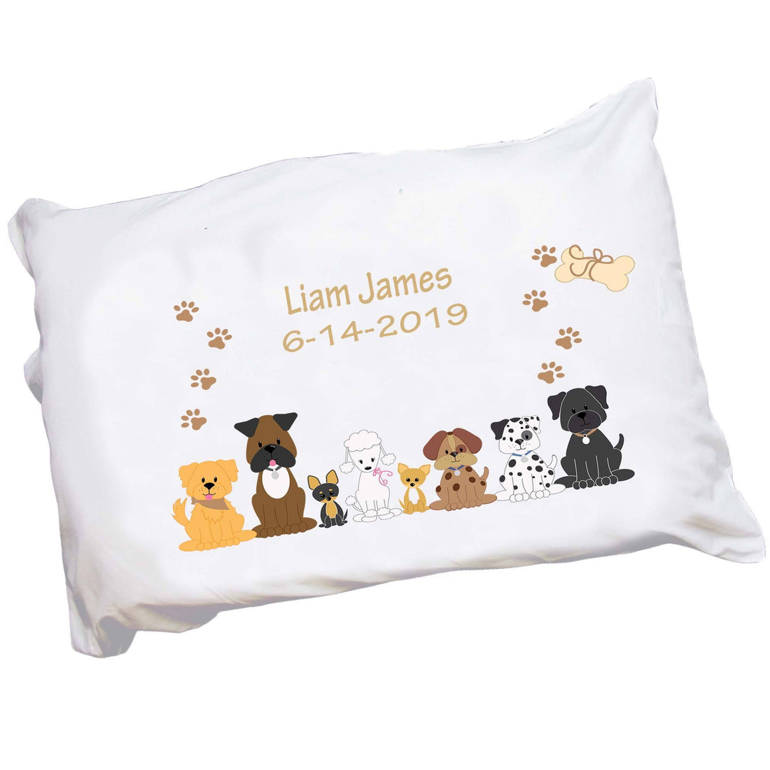 Personalized Childrens Pillowcase with Brown Dogs design