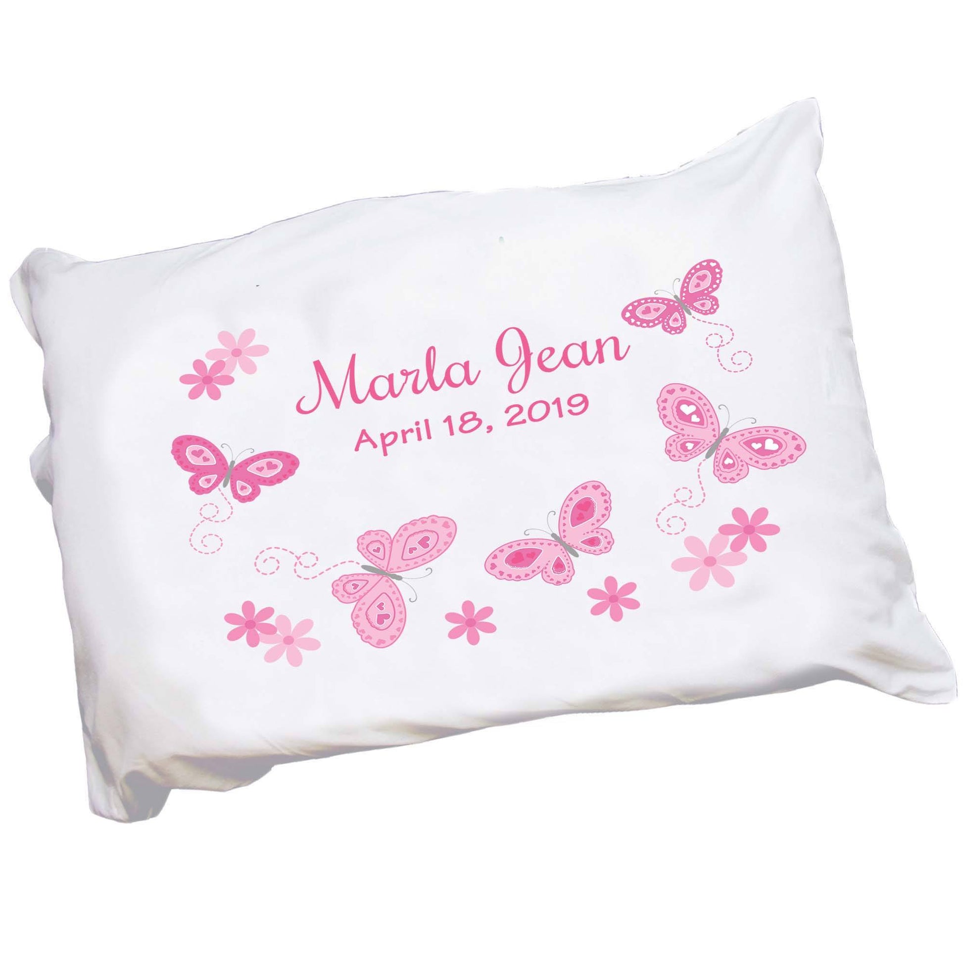 Personalized Pink Butterflies Pillowcase - MyBambino.com