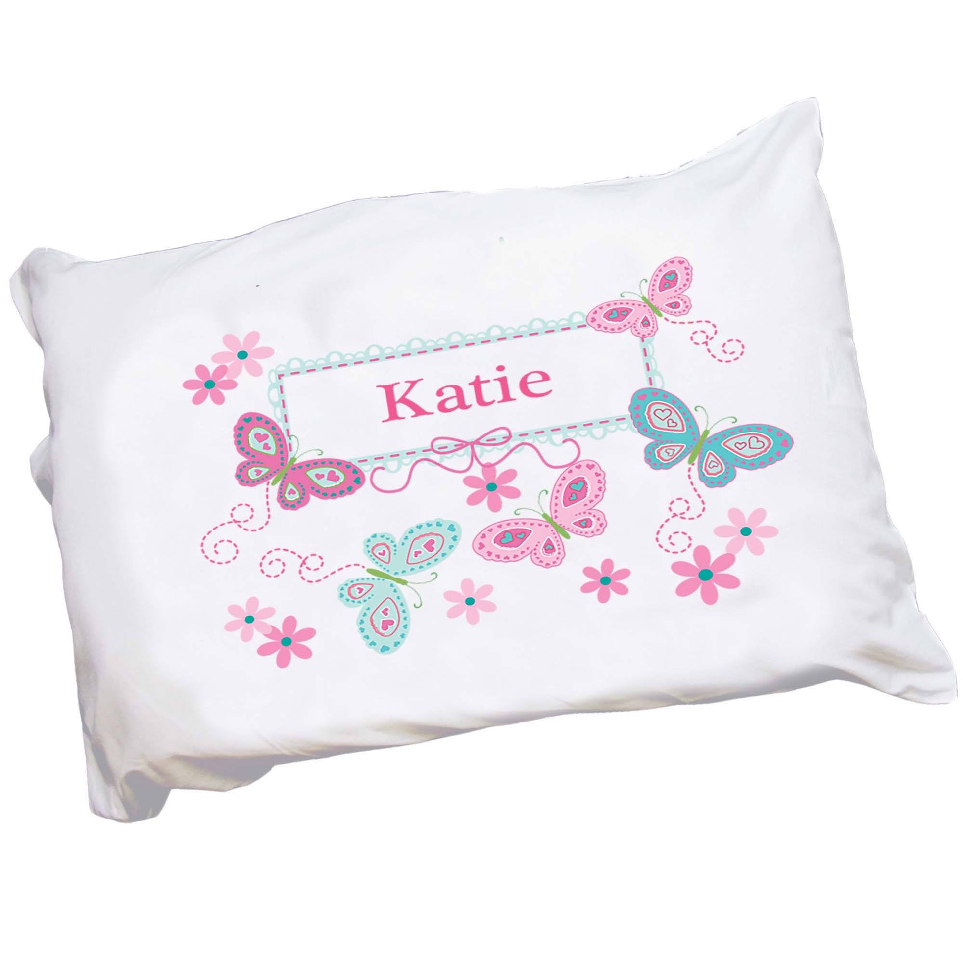 Girl's Aqua and Pink Butterflies Pillowcase - MyBambino.com