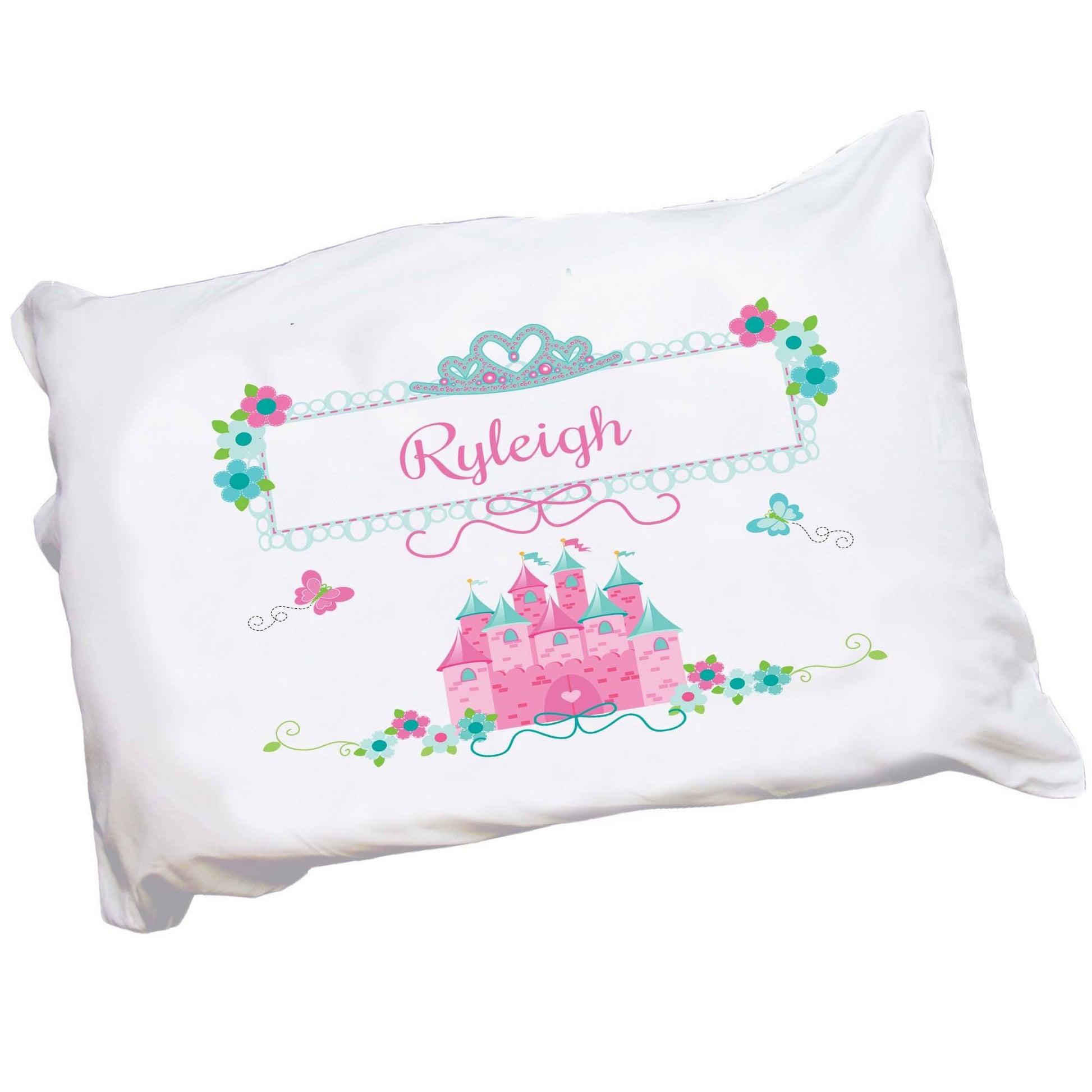 Personalized Girl's Pink Teal Castle Pillowcase - MyBambino.com