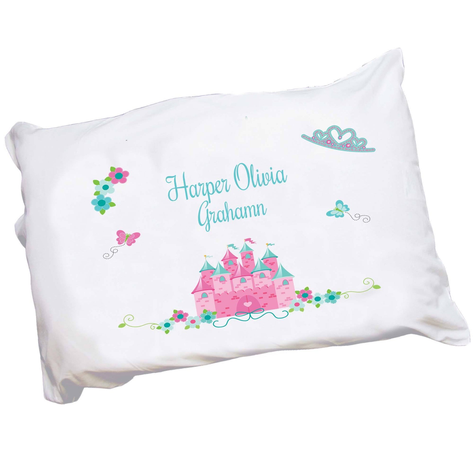 Personalized Girl's Pink Teal Castle Pillowcase - MyBambino.com