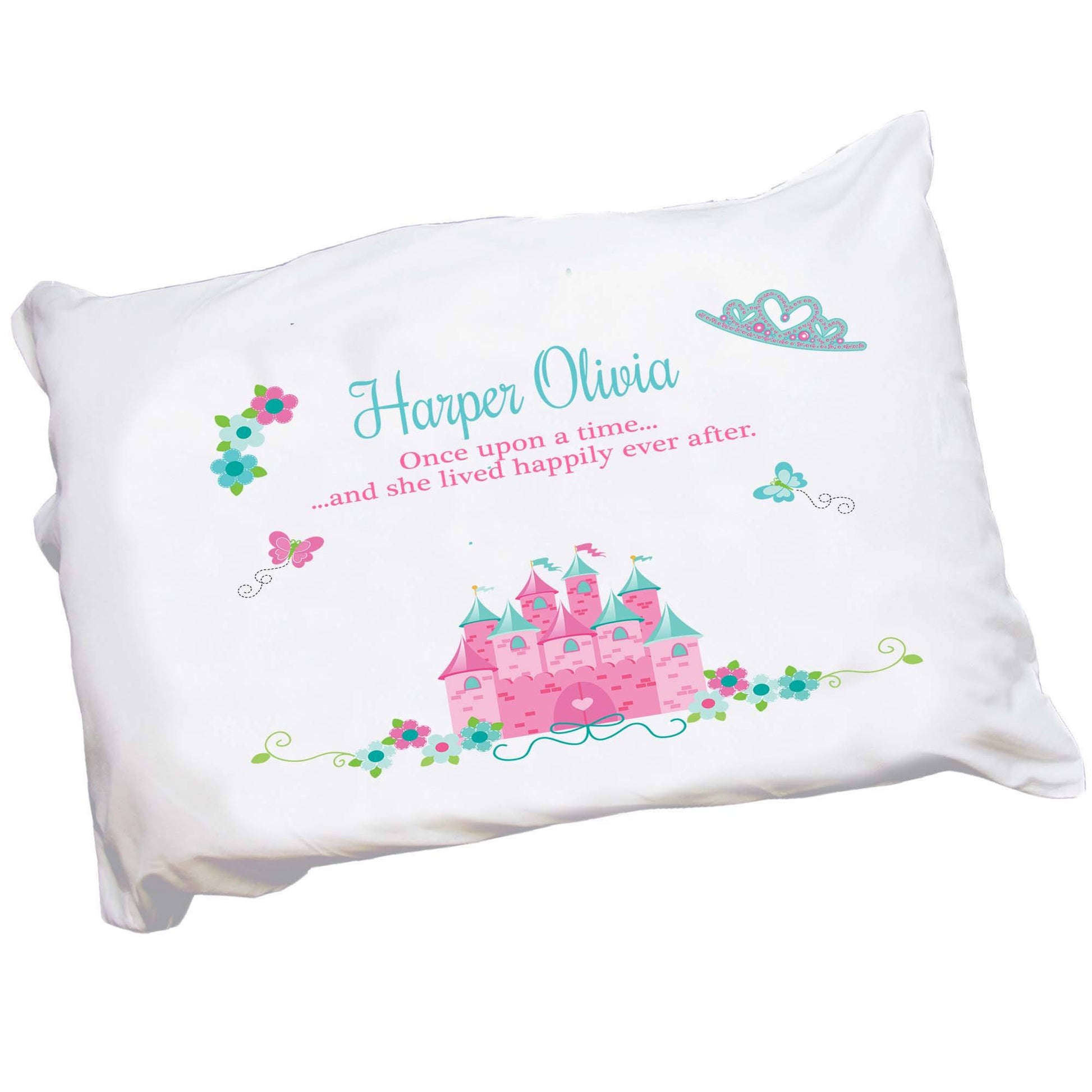 Personalized Girl's Pink Teal Castle Pillowcase - MyBambino.com