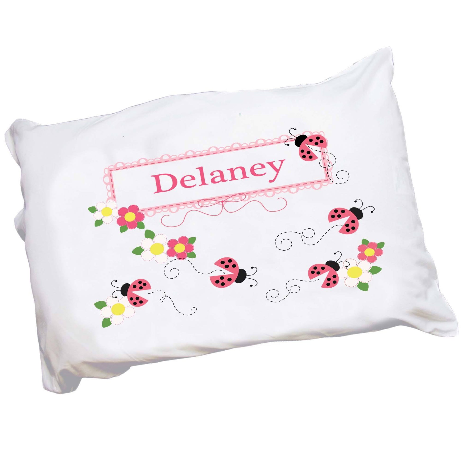 Personalized Childrens Pink Ladybug Pillowcase 