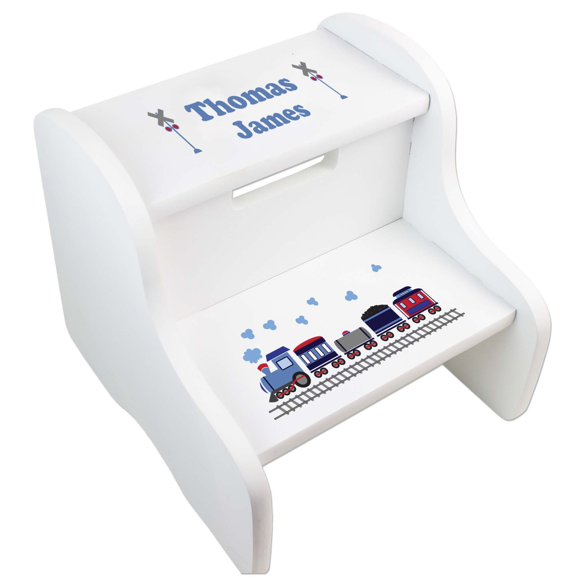 Personalized Train White Two Step Stool - MyBambino.com
