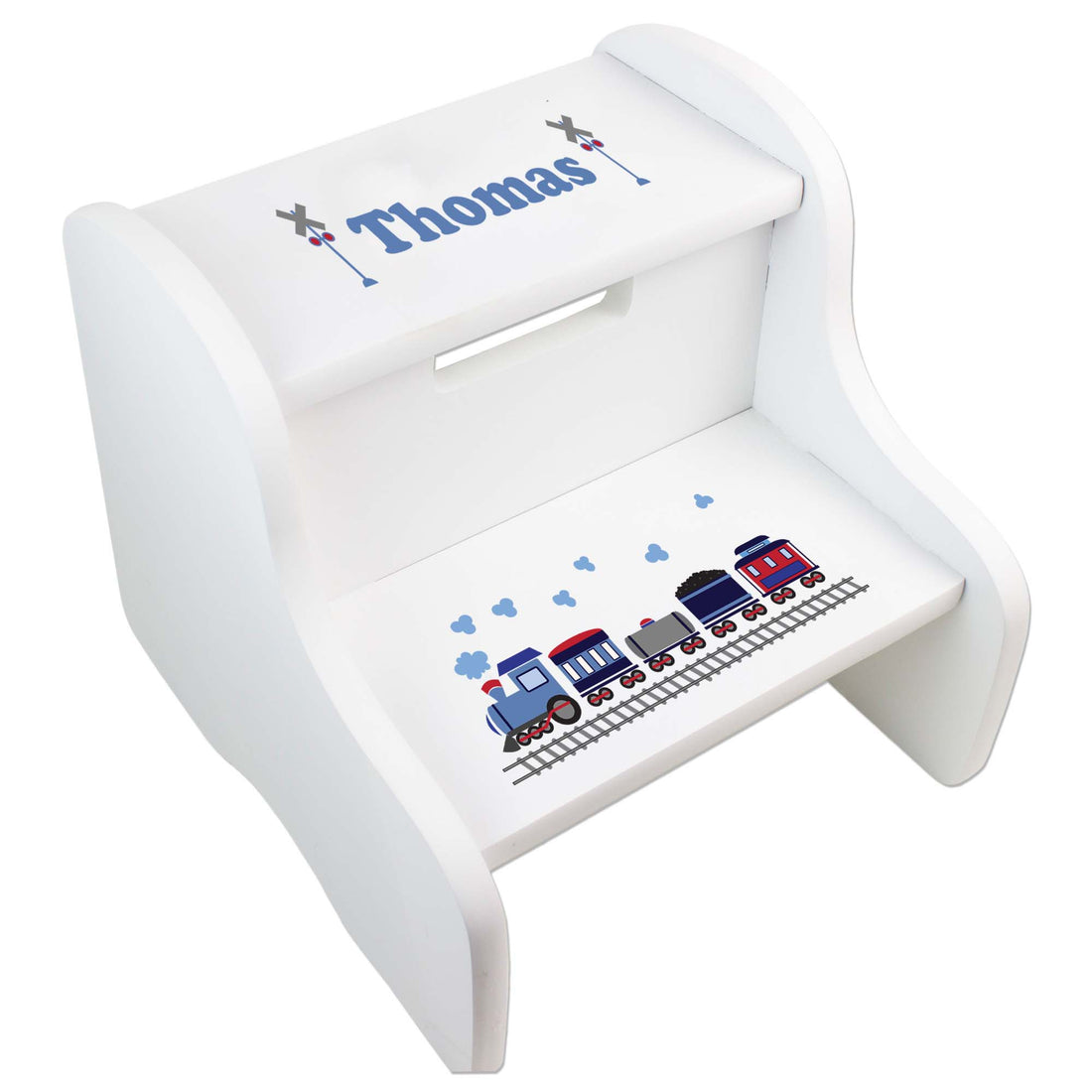 Personalized Train White Two Step Stool - MyBambino.com