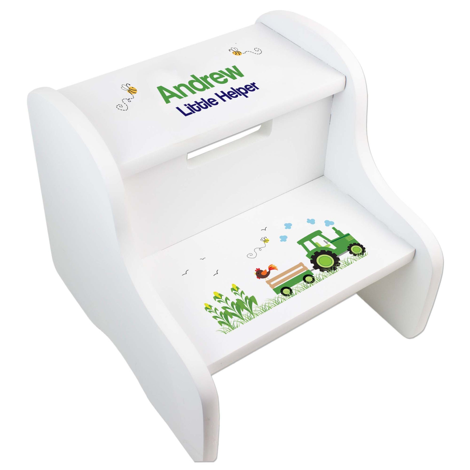Personalized Green Tractor White Two Step Stool - MyBambino.com