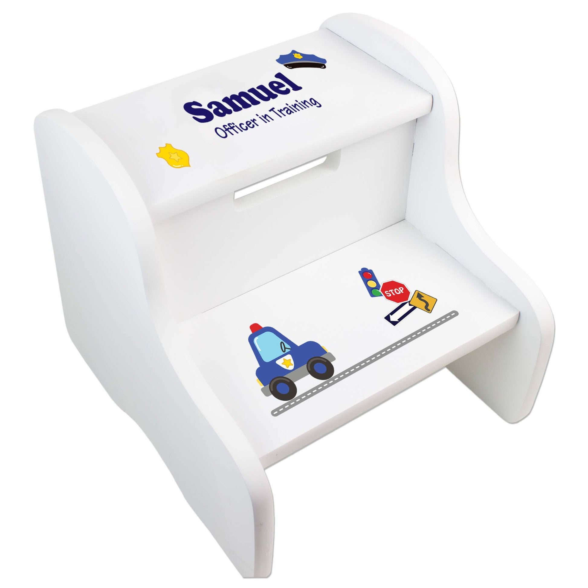 Personalized Boys Construction White Step Stool