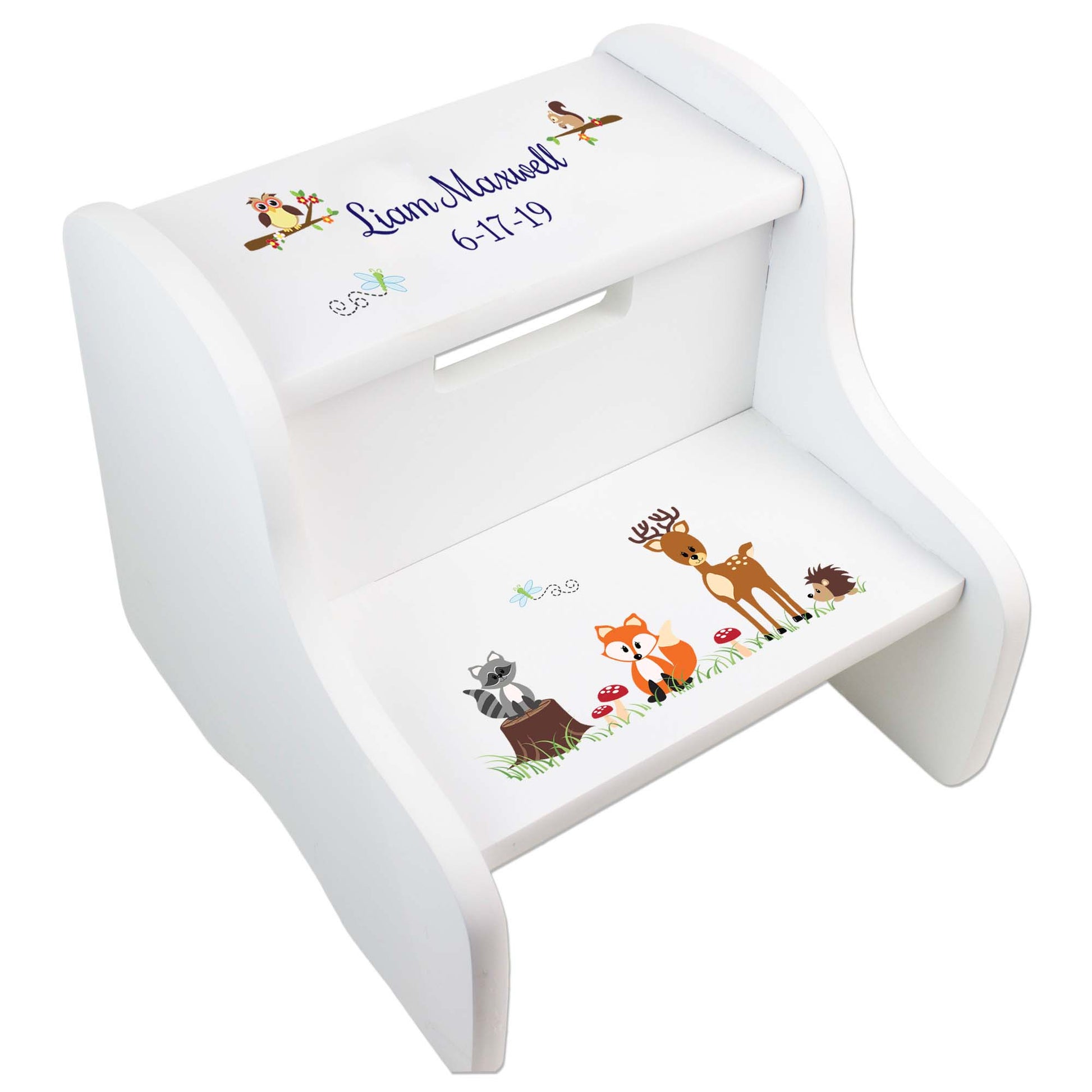 Personalized Woodland Animals White Step Stool