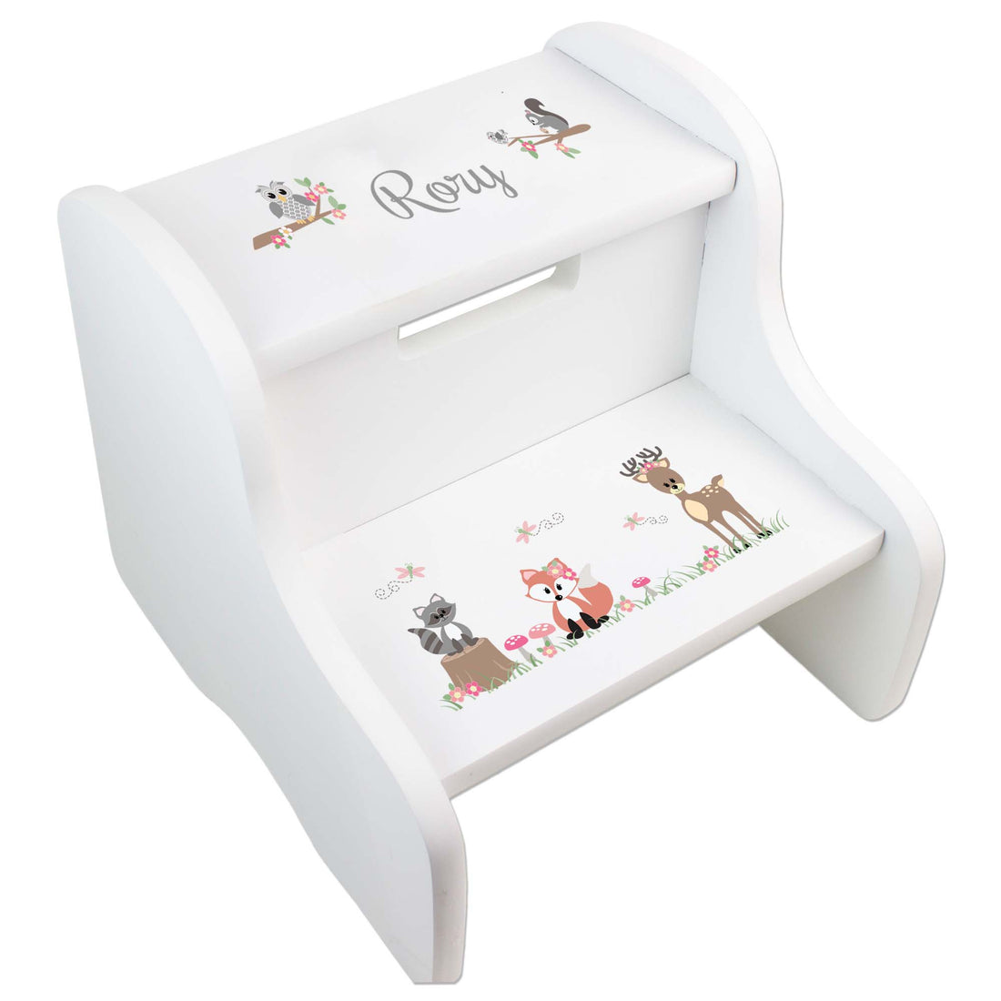 Child's White Gray Woodland Two Step Stool - MyBambino.com