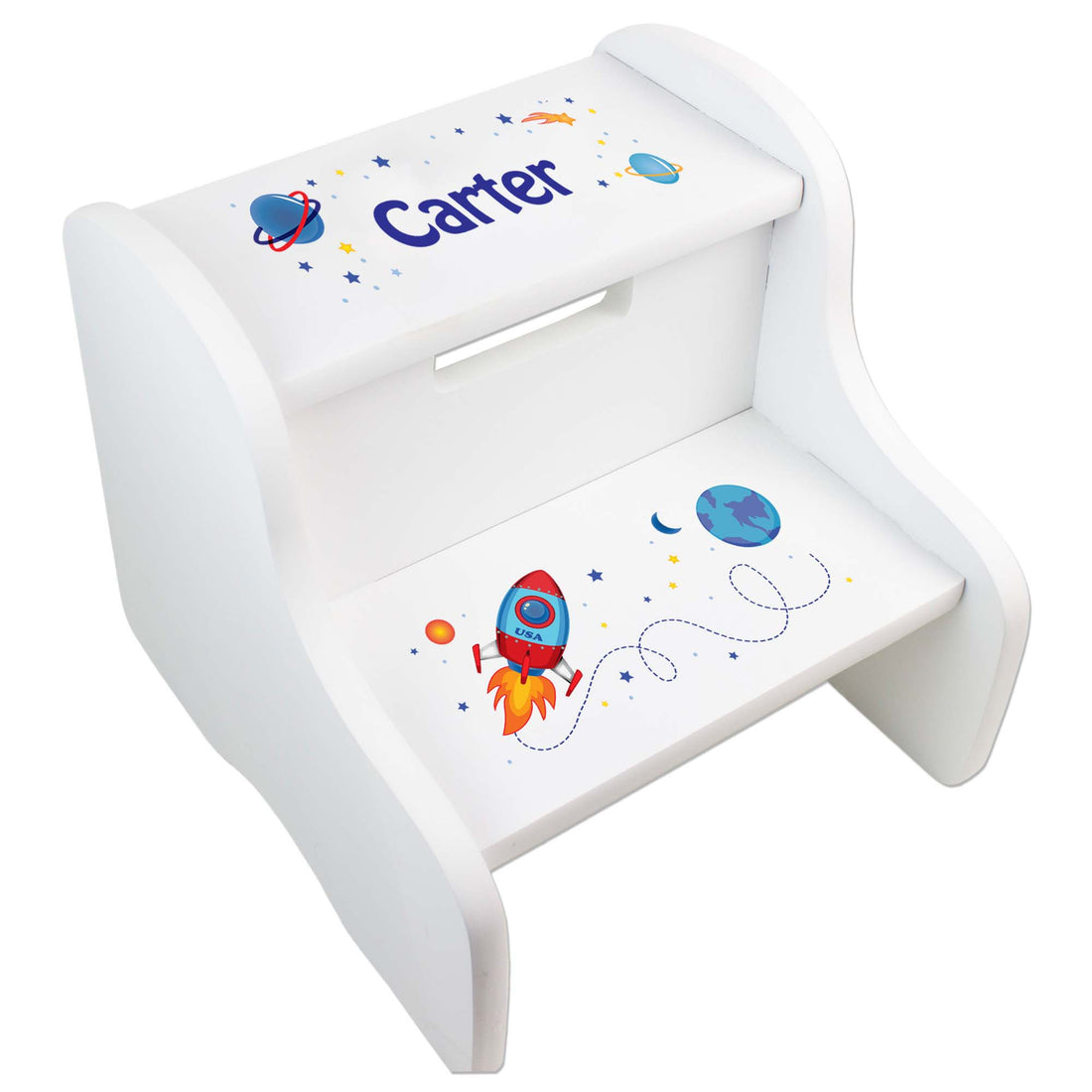 Personalized Rocket White Step Stool