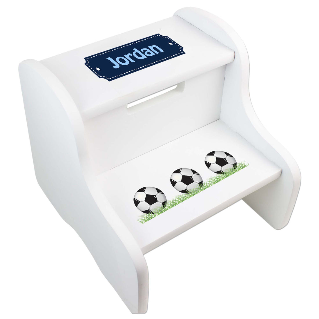 Personalized Soccer Balls White Two Step Stool