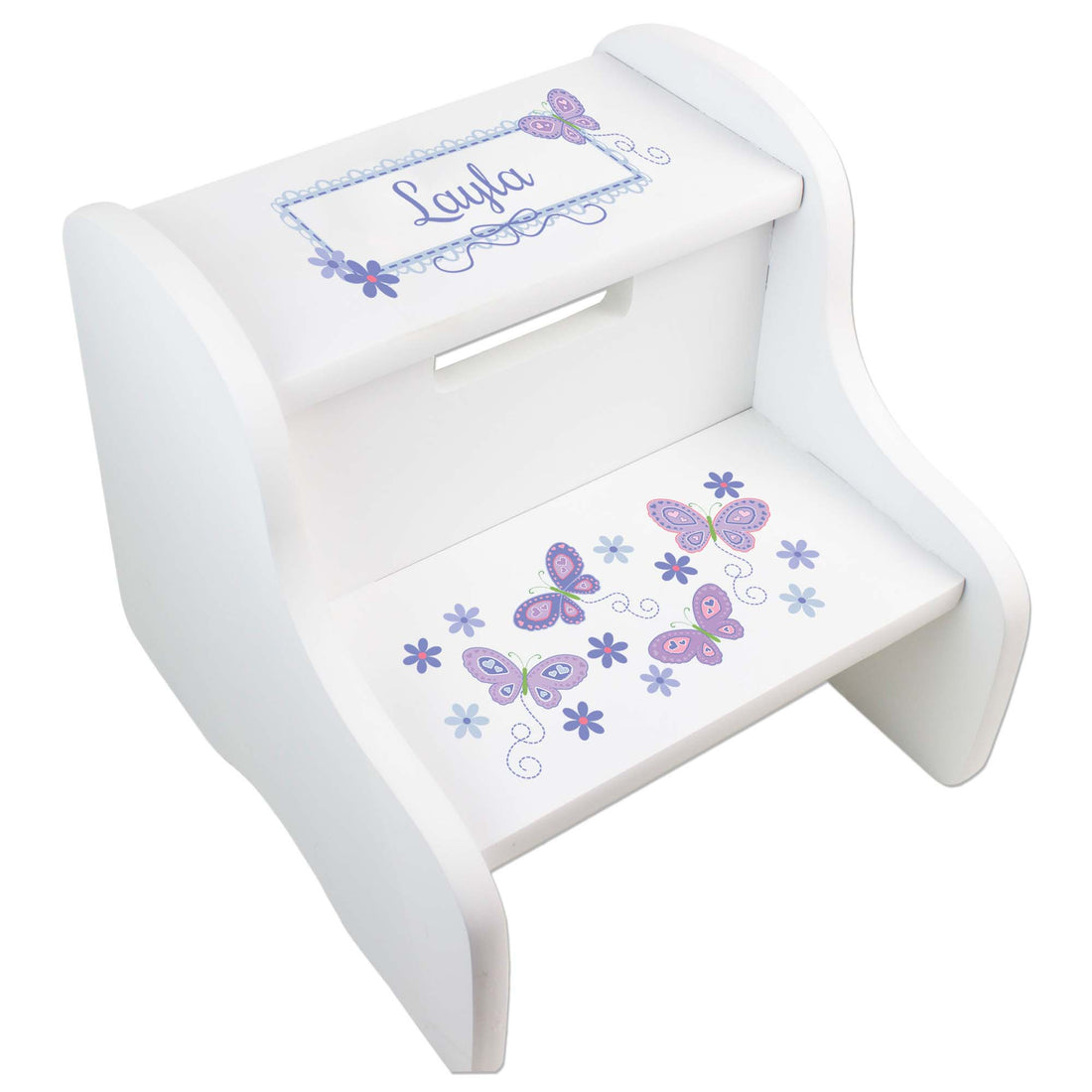 Lavender Butterflies White Two Step Stool - MyBambino.com