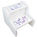 Personalized White Step Stool With Lavender Butterflies Design