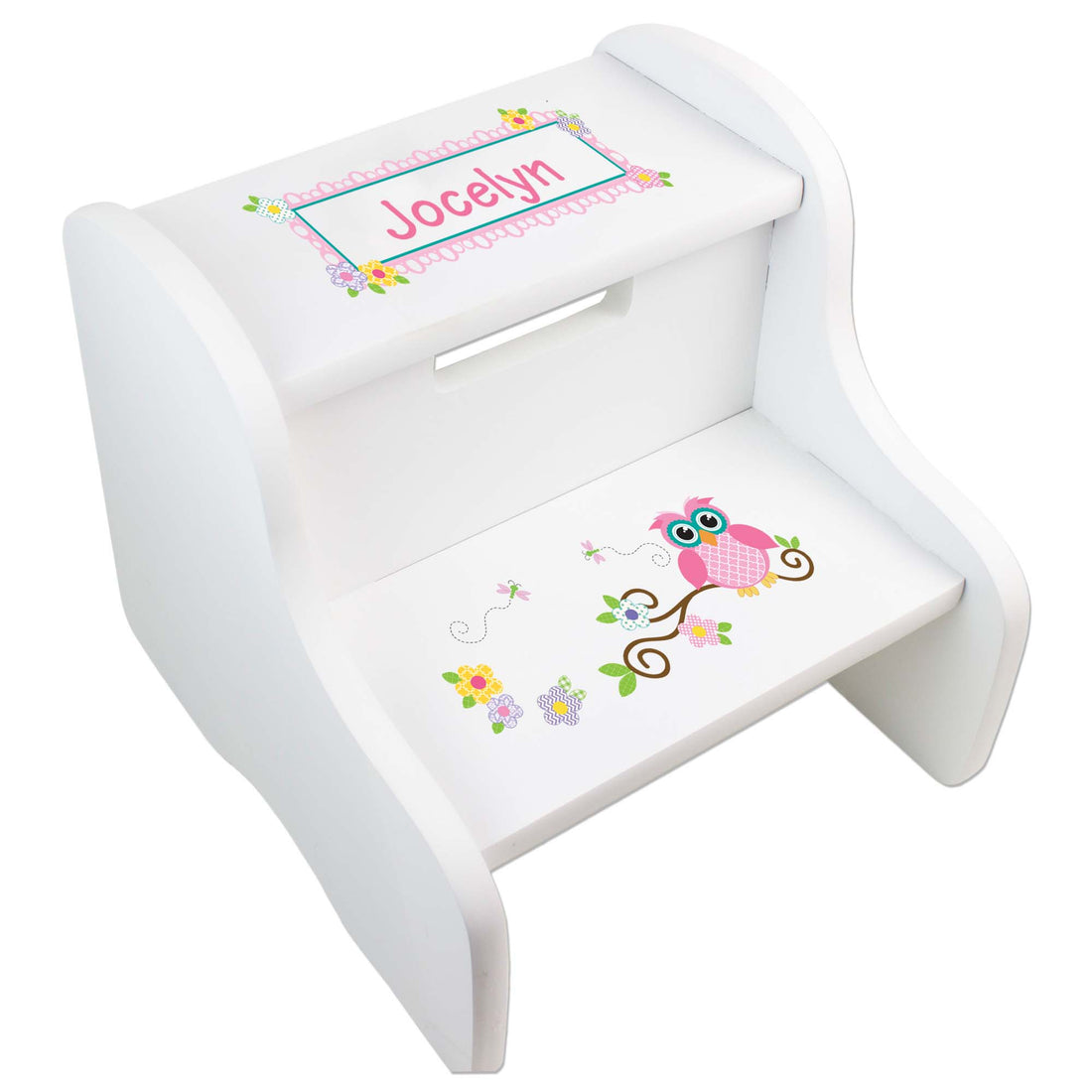 Girl's Calico Owl Two Step Stool White - MyBambino.com
