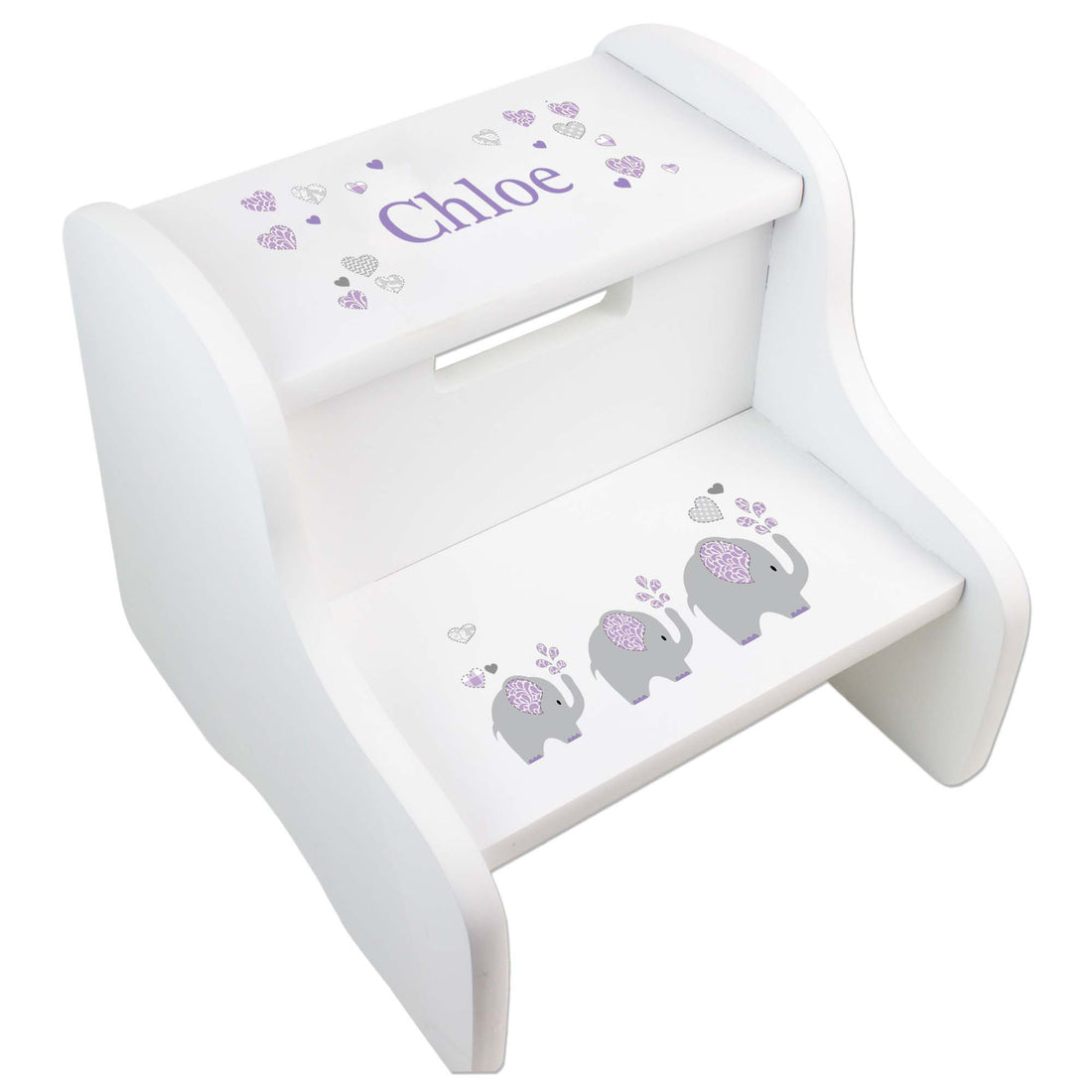 Personalized Lavender Elephant White Two Step Stool