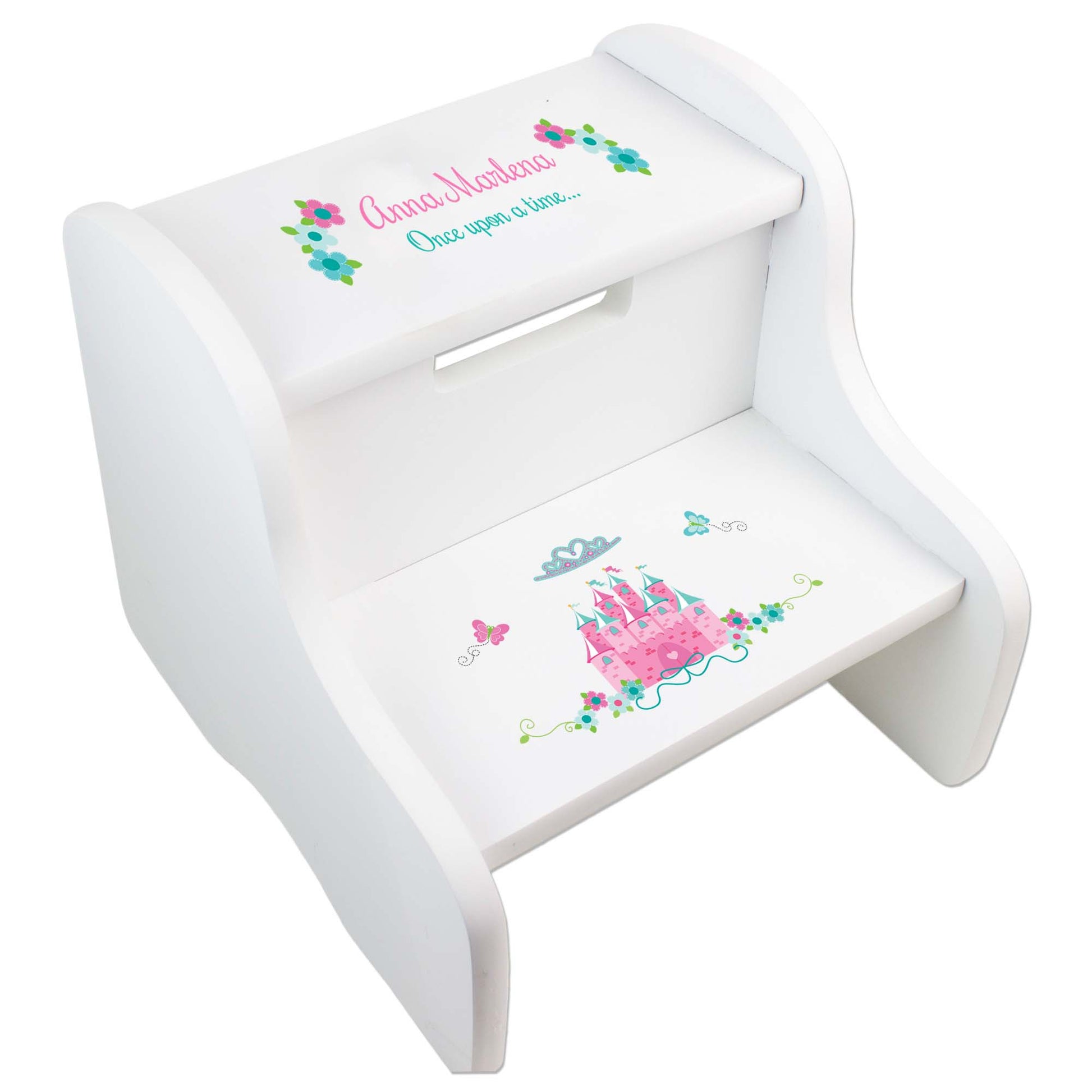 Pink Teal Princess Castle White Two Step Stool - MyBambino.com