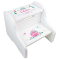 Pink Teal Princess Castle White Two Step Stool - MyBambino.com