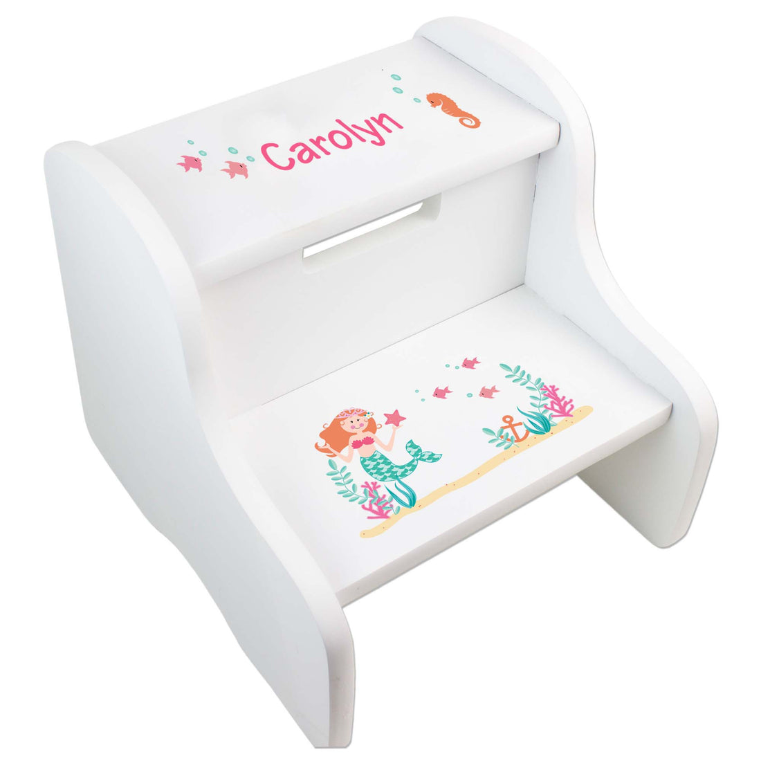 Girl's Personalized Mermaid White Two Step Stool - MyBambino.com