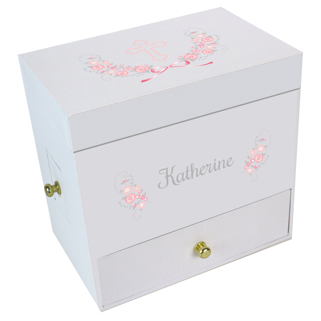 Pink Gray Cross Deluxe Ballerina Jewelry Box