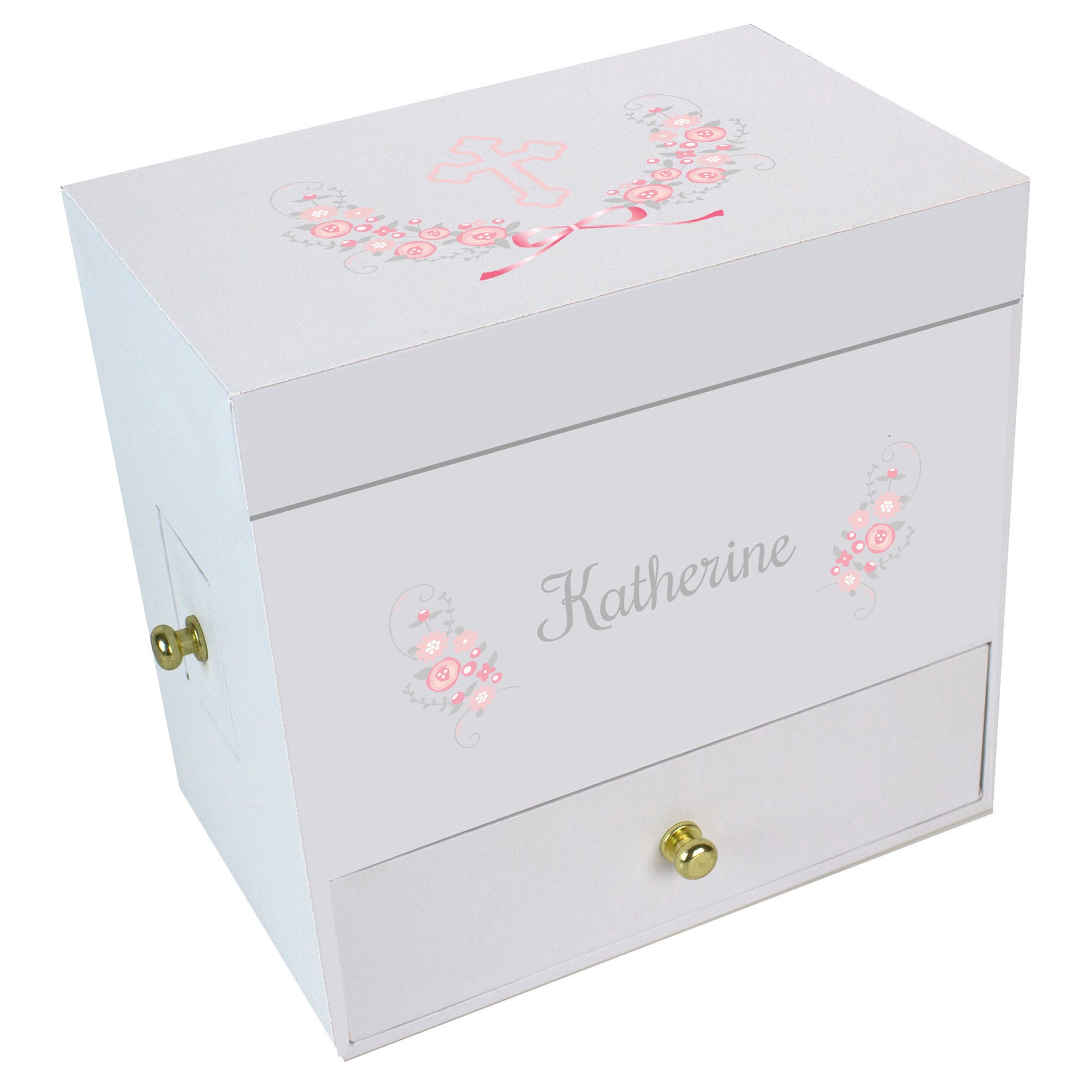Pink Gray Cross Deluxe Ballerina Jewelry Box - MyBambino.com