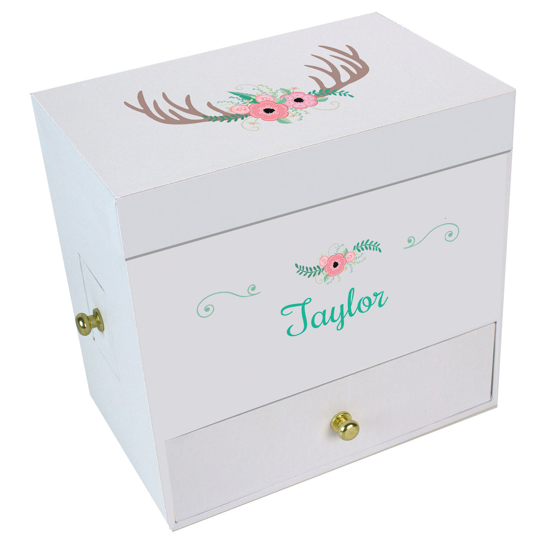 Floral Antler Deluxe Musical Ballerina Jewelry Box - MyBambino.com