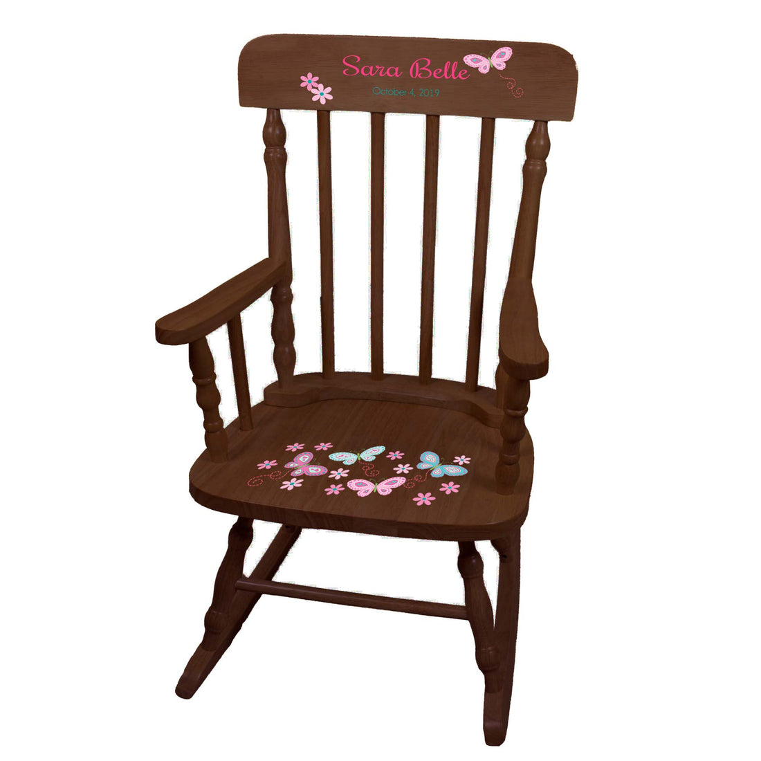 Aqua Butterflies Spindle Rocking Chair - Espresso
