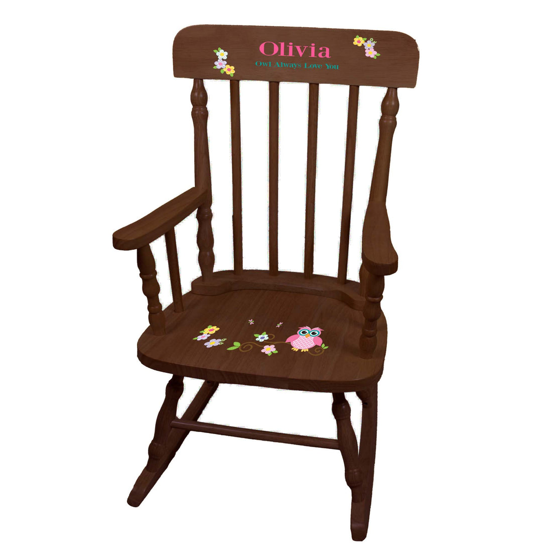 Girl's Calico Owl Spindle Rocking Chair - Espresso
