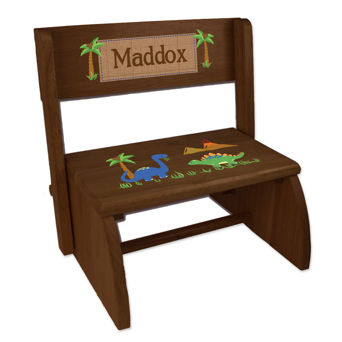 Personalized Dinosaur Child's Espresso Flip Stool - MyBambino.com