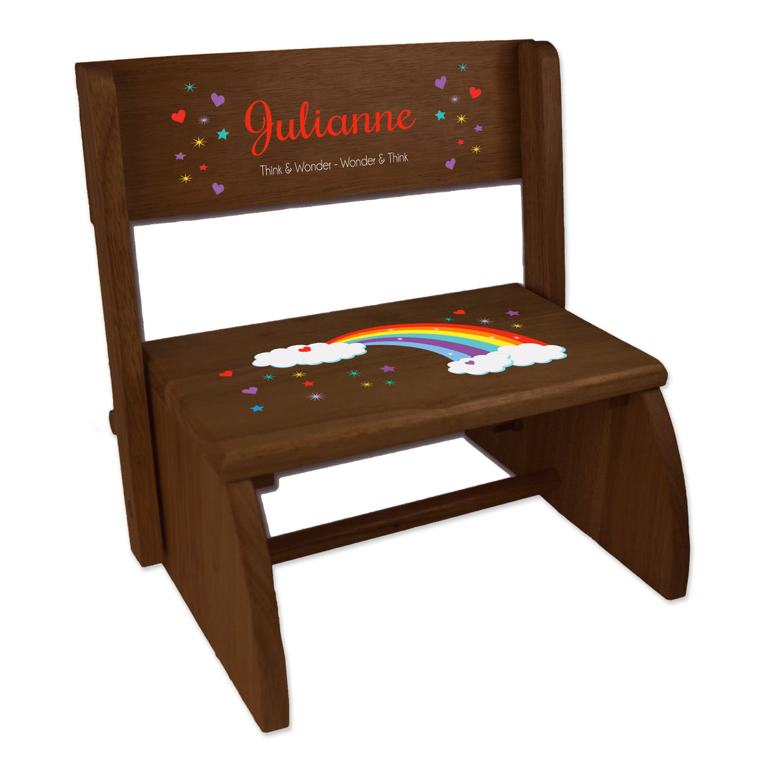 Personalized Rainbow Childrens And Toddlers Espresso Folding Stool