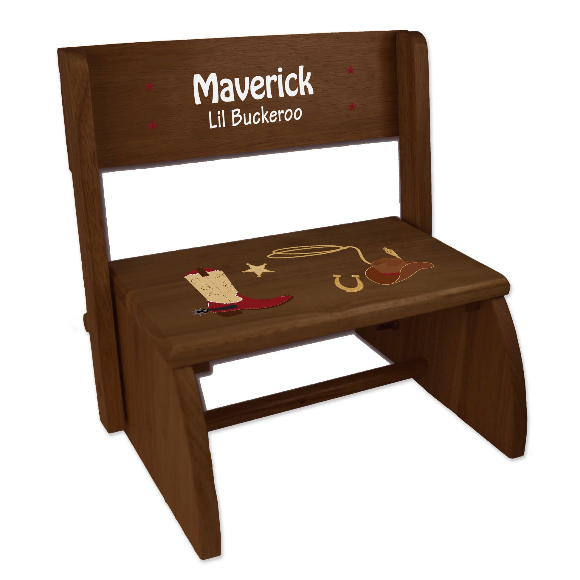 Personalized Wild West Child's Espresso Flip Stoo - MyBambino.com