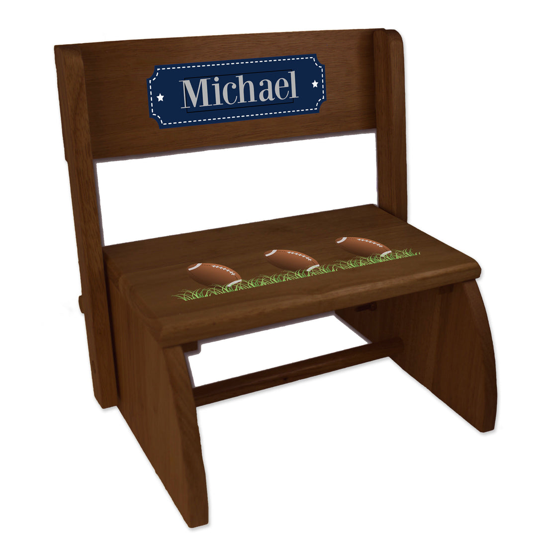 Personalized Football Child's Espresso Flip Stool - MyBambino.com