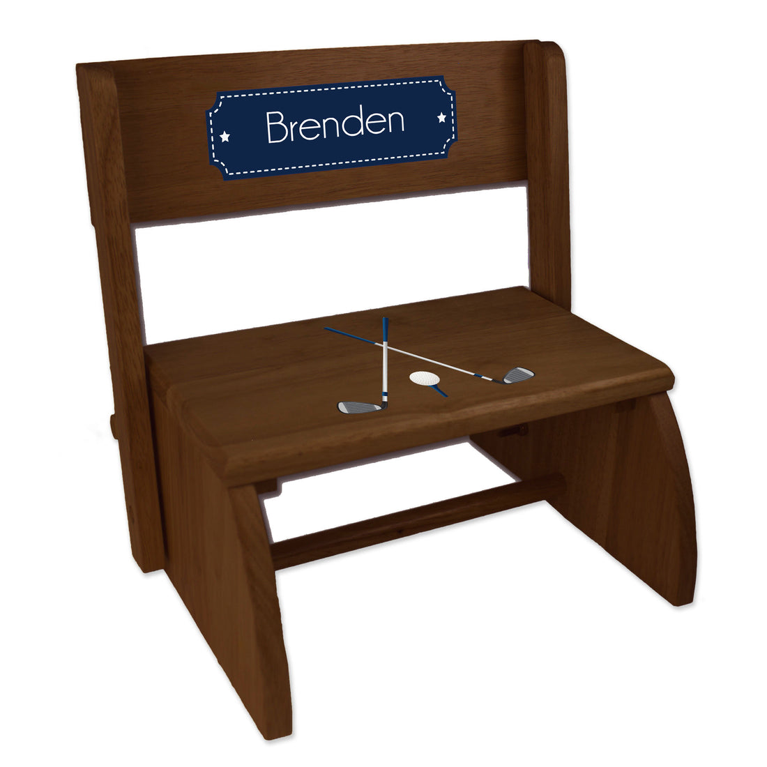 Personalized Golf Child's Espresso Flip Stool - MyBambino.com