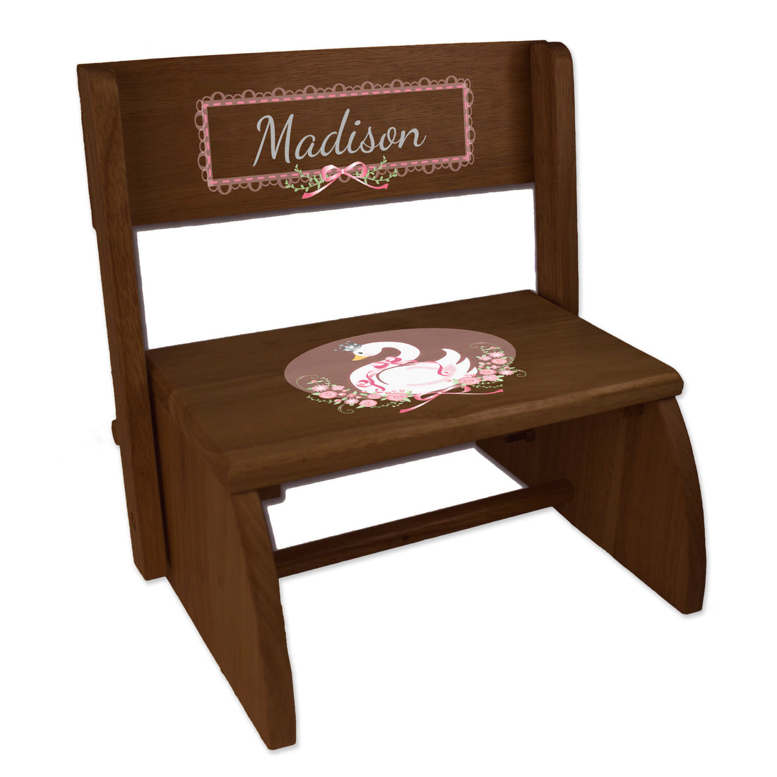 Personalized Princess Swan Child's Espresso Flip Stool - MyBambino.com