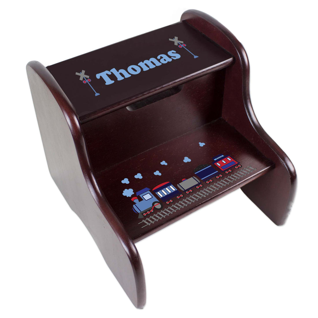 Personalized Train Espresso Two Step Stool - MyBambino.com