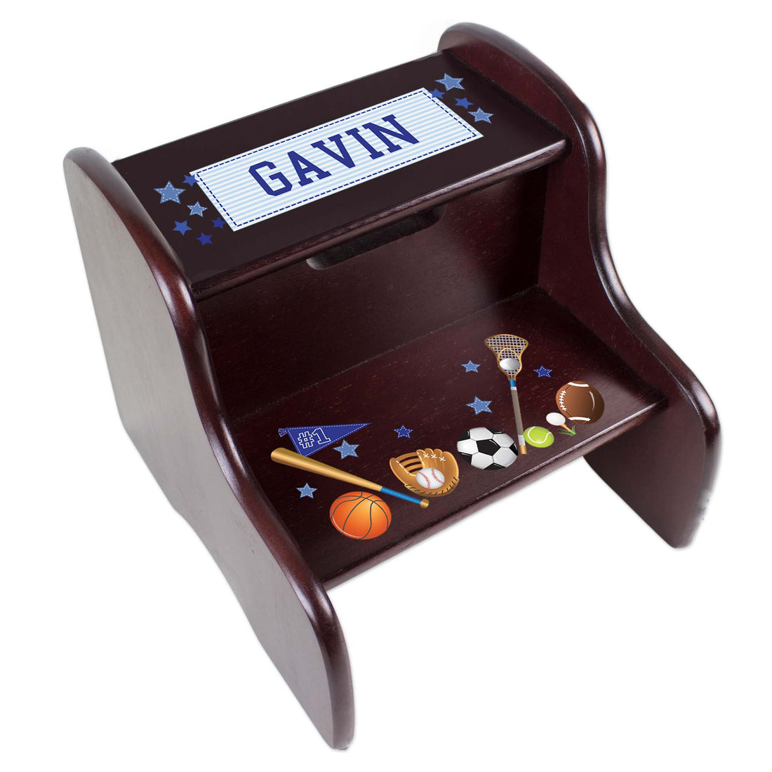 Personalized Sports Espresso Two Step Stool - MyBambino.com
