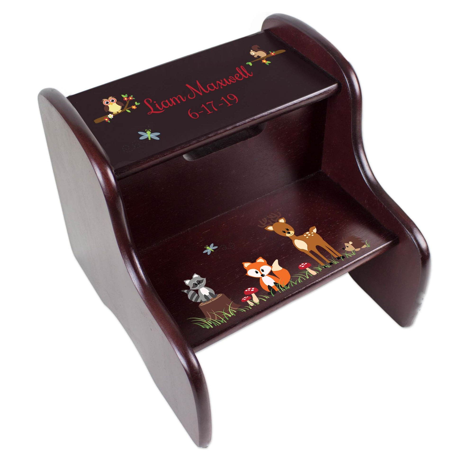 Personalized Woodland Espresso Two Step Stool - MyBambino.com