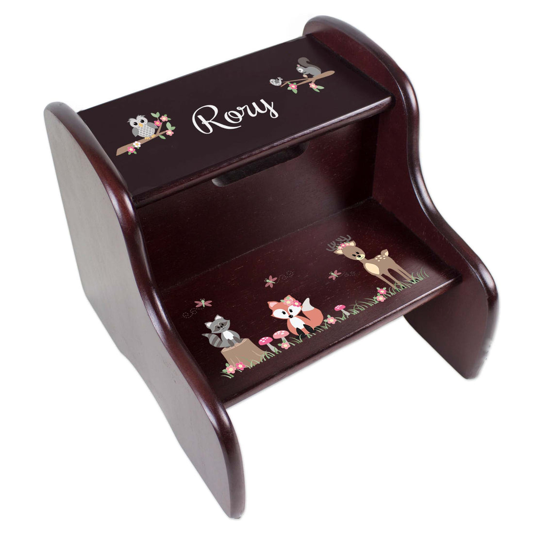 Personalized Gray Woodland Espresso Two Step Stool - MyBambino.com