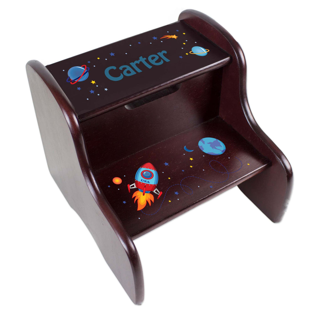 Personalized Rocket Espresso Two Step Stool - MyBambino.com